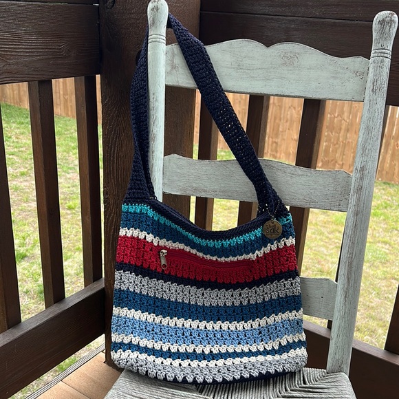 The Sak 4th of July Red White Blue Crochet Crossbody Purse Handbag Macrame - Picture 3 of 10